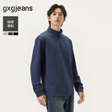 gxgjeans男装 多色基础打底宽松半开襟长袖T恤男士 25年秋新品 藏青色# XL (180)