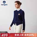 Navigare意大利小帆船女士毛衣秋冬季新款纯绵羊毛长袖开衫通勤针织外套 海军蓝 L