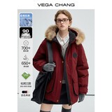 VEGA CHANG【安心绒3.0版】三防羽绒服女冬貉子毛工装派克服外套 复古红(安心绒含毛领) XL
