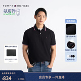 Tommy Hilfiger26春夏新款男装珠地网眼撞色镶边短袖T恤/休闲纯色修身POLO 【合身款】曜岩黑色BEG L