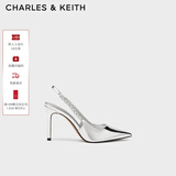 CHARLES&KEITH质感链条尖头高跟凉鞋子女鞋生日礼物新年礼物CK1-60280377 Silver银色 37 (235)