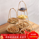 舒唯斯竹编吊篮干果篮茶道收纳篮子水果盘茶点篮竹盘点心手工竹篮竹制品 手工竹编 原色圆形双层【精编】