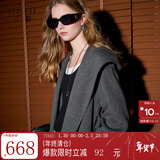 三彩【100绵羊毛】2025冬季新款连帽双面呢大衣毛呢外套M 深邃灰 S 155/80A