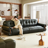 儒黛真皮沙发樱桃实木中古风黑色直排头层牛皮客厅高档小户型简约法式 樱桃木-2.3米直排-可视面真皮 Ultra 细腻肤感半青皮（1.4-1.6mm）