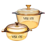 康宁（VISIONS）锅具2件套 1.1L奶锅+3.2L汤锅锅具套装 耐高温无涂层玻璃锅身 VS11+VS32晶致锅具套装
