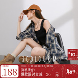 三彩2025秋季新款格纹衬衫宽松中长款衬衣开衫翻领休闲复古M 藏青色格纹 M 160/84A