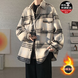 轩森图（XUANSENTU）条纹毛呢外套男春秋款小香风感痞帅潮牌宽松工装格子夹克秋季 CT32黑色加棉 加厚 L (175) （120斤至145斤可穿）