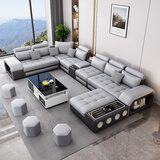 欧蒂家居沙发客厅轻奢高级感2026新款科技布艺沙发实木组合大小户型家具 至尊版-加厚生态皮【防污防水】高端品质 七件套【配4个凳子】3.98m