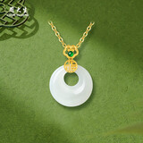 周大生金镶玉18k金吊坠和田玉平安如意无事牌挂坠38礼物送妈妈女友