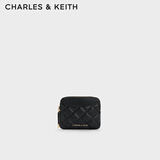 CHARLES&KEITH菱格纹迷你零钱包卡包手拿包生日礼物送女友CK6-50681238 Black黑色 XXS