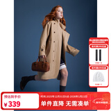 ELLE KIDS童装 英伦风大口袋刺绣长款风衣女大童春秋季立领气质外套 咖色（版型偏大，建议选小1码） 160 (S)