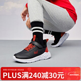 361°儿童运动鞋男童跑鞋秋冬密网轻便魔术贴女童皮革加绒保暖运动鞋 【皮革】碳黑/能量红色 41