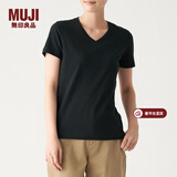 MUJI MUJI 女式 印度棉天竺编织 V领短袖T恤 BBA02A0S 黑色 L