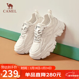骆驼（CAMEL）老爹鞋女潮酷网布皮面拼接双系带厚底休闲鞋 L24S283079 米白 39