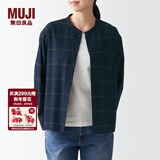 MUJI女式 法兰绒 立领衬衫 格子内搭 衬衣 纯棉全棉 女士秋款BCB19C1A 深藏青色格纹 M (160/84A)