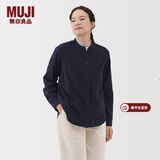 MUJI女式 法兰绒 立领长袖衬衫 女士衬衣外套 25年冬季 女装 上衣纯棉 深藏青色 S (155/80A)