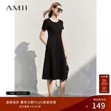 AMII女装2025法式复古a字连衣裙女夏季新款赫本风显瘦圆领 黑色 （建议拍大一码） S 155/80A