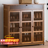 安尔雅新中式鞋柜门口简易鞋架家用收纳透气大容量多层玄关柜 三门带抽