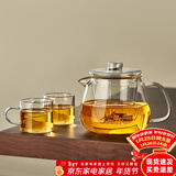 鑫尚铭 泡茶壶玻璃茶壶茶水分离耐高温沏茶壶红茶道杯功夫茶壶泡茶套装 2杯+茗饮壶 550ml