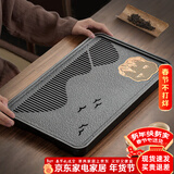 忆壶茶（YIHUTEA）茶盘托盘家用茶台带排水小型沥水储水实木功夫托盘泡茶具竹茶托 仿乌金石茶盘-大号36.5*23.5*3.4cm