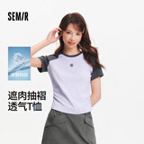 森马（Semir）凉感T|短袖T恤女夏季撞色插肩袖褶皱刺绣小心机上衣101325100052