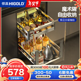 悍高（HIGOLD）拉篮304不锈钢厨房橱柜双层调味篮带阻尼导轨 450柜2层-L系列调味篮【京仓发】