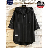 轩森图（XUANSENTU）微胖男生显瘦穿搭夏季短袖T恤男条纹连帽半袖体恤宽松大码胖子潮 黑色T恤 4XL (190) 建议200-225斤