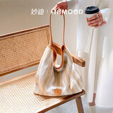 妙迪慵懒轻便大容量软牛仔宽肩带千鹿纹托特包休闲帆布单肩腋下包包女