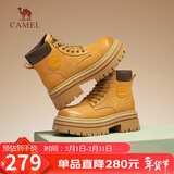 骆驼（CAMEL）【山韵】大黄靴女经典马丁靴绑带厚底工装靴 L24W076644 土黄 37