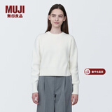 MUJI女式 棱纹编织 圆领短款针织衫 长袖女款 女装 薄款毛衣 米白色 M (160/84A)