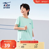 鸿星尔克（ERKE）童装男女童圆领短袖儿童夏季运动针织衫T恤浅冰绿165