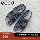 爱步（ECCO）拖鞋男 魔术贴勃肯鞋男士男鞋凉鞋外穿一字带拖鞋 科摩500904 黑色50090401001 43