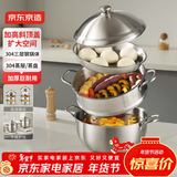 京东京造 蒸锅 加厚大容量304不锈钢家用汤锅双层多用【送蒸盘】30cm