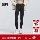 森马休闲裤女高弹收腹紧身打底裤2025春新款黑色随心裁九分裤纯色 黑色90001 L 165/70A