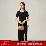范思蓝恩范思蓝恩设计感收腰修身T恤裙子女2024夏季新款黑色连衣裙12423 月黑色 S