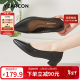 意尔康女鞋粗跟时装鞋浅口套脚高跟鞋工作女单鞋春秋 26904W黑色37