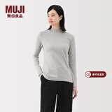 MUJI女式 起毛罗纹编织半高领长袖T恤上衣打底衫女款内搭春秋女装条纹 浅灰色 5A M （160/84A）