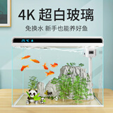 森森（SUNSUN） 超白玻璃小鱼缸客厅小型桌面家用水族箱生态免换水金鱼缸 HE600+假山景2套ZJ-18(内置棉和滤材)