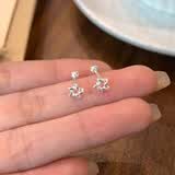 戚小米s999纯银镂空五角星耳钉女养耳洞小耳环螺丝拧扣洗睡免摘耳骨钉饰 999足银五角星耳钉一对【直针款】