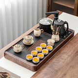 原和整套茶具套装家用实木茶盘功夫泡茶台全自动底部上水一体仿石托盘