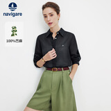 Navigare小帆船轻薄老钱风衬衫女2026新款100%苎麻宽松长袖衬衣2313006501
