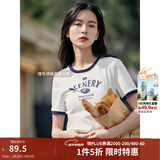 茵曼（INMAN）潮趣印花女装圆领短袖T恤修身显瘦套头短款2026夏季新款上衣 月牙白 -18525987 M