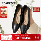 意尔康女鞋粗跟时装鞋浅口套脚高跟鞋工作女单鞋春秋 26905W黑色37