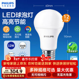 飞利浦（PHILIPS）led节能灯泡客厅家用超亮照明E27大螺口球泡12W白光优视型12只装
