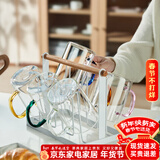 忆壶茶（YIHUTEA） 玻璃杯水杯子耐热茶杯加厚套装家用泡茶杯牛奶果汁喝水杯六色杯 【大容量】轻颜杯6只+杯架450ml