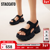 思加图【博主推荐】新款糖霜雪芙百搭厚底运动凉鞋女EBK33BL5 酷飒黑 35