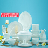 锦秋堂 景德镇 60头玉兰花 骨瓷餐具碗碟套装 中式家用陶瓷器釉下彩国潮 6-10人用|洗碗机可用|玉兰 60头