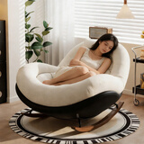 法思丹摇椅大人躺椅家用阳台休闲单人客厅2025新款轻奢懒人摇摇椅沙发椅 【米白色-亲肤雪尼尔】黑色猫抓皮底座