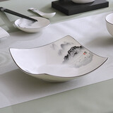 红牡丹 陶瓷盘子碗釉中彩骨瓷餐具套装中式碗碟套装家用吃饭碗碟子单品 江山如画8英寸水果沙拉盘