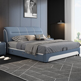 芝木轩床 双人床真皮床主卧 现代简约实木皮艺卧室家具 床+床头柜*2+A08乳胶床垫 1.8m*2.0m储物气动床 带三抽